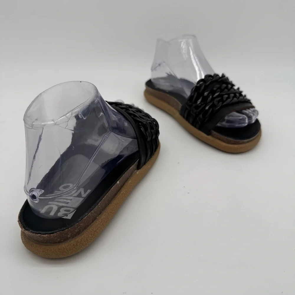 Bueno Emelia Black Leather Chains Slide Sandal Size 36/6